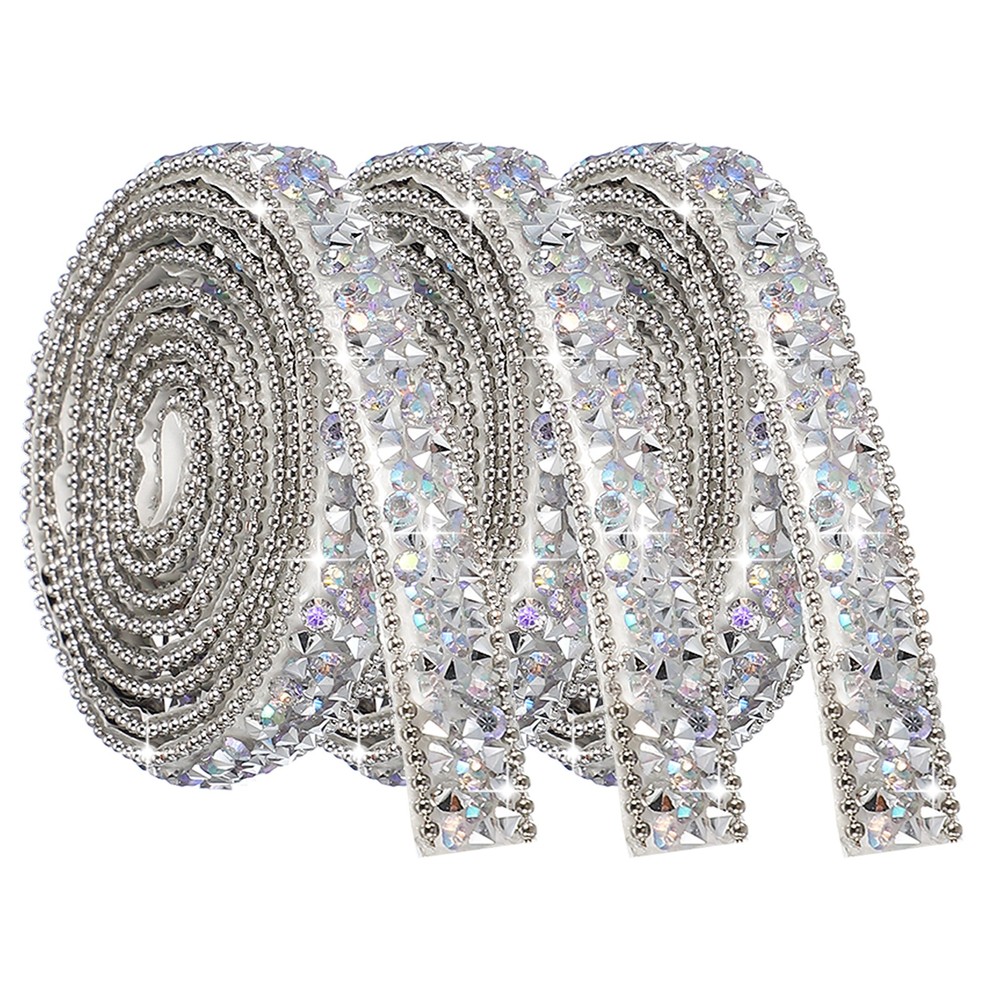 3Rolls Self Adhesive Resin Rhinestone Strips for Crafts, Silver AB