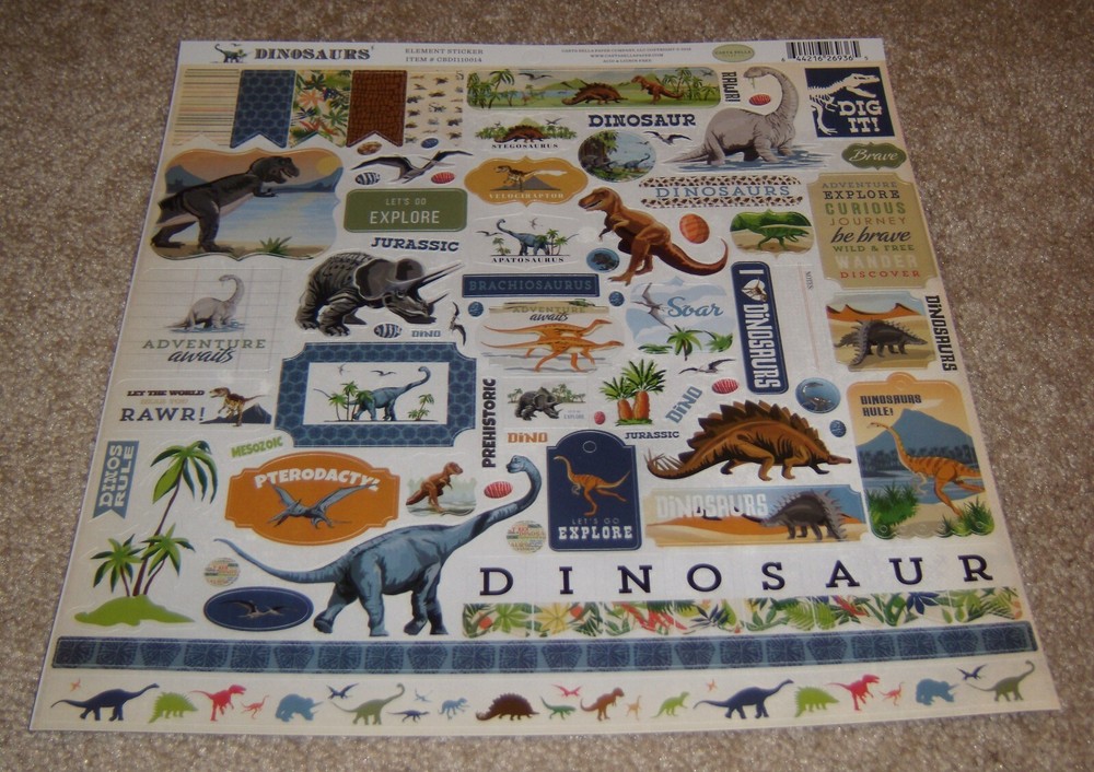 Echo Park/Carta Bella 12×12 Cardstock Element Sticker Sheet ~ Dinosaurs