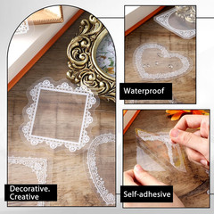 120 PCS White Lace Stickers, Waterproof Scrapbook Lace Sticker, Transparent Wedd