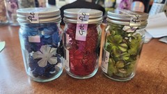 3 Prima Jar GOT FLOWERS «FABRIC FANCIES» Glitter Satin Mesh RED BLUE GREEN