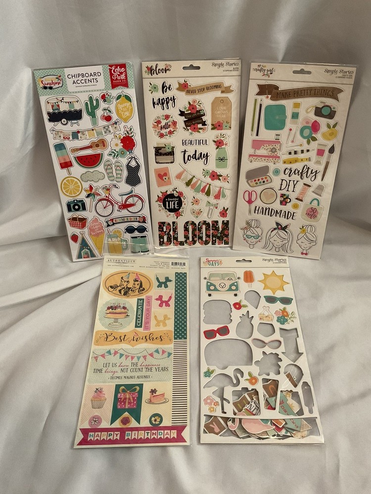 4 Pkgs Chipboard Accents Phrases Scrapbook AND 1 Sticker ~ NEW ~ Various Brands