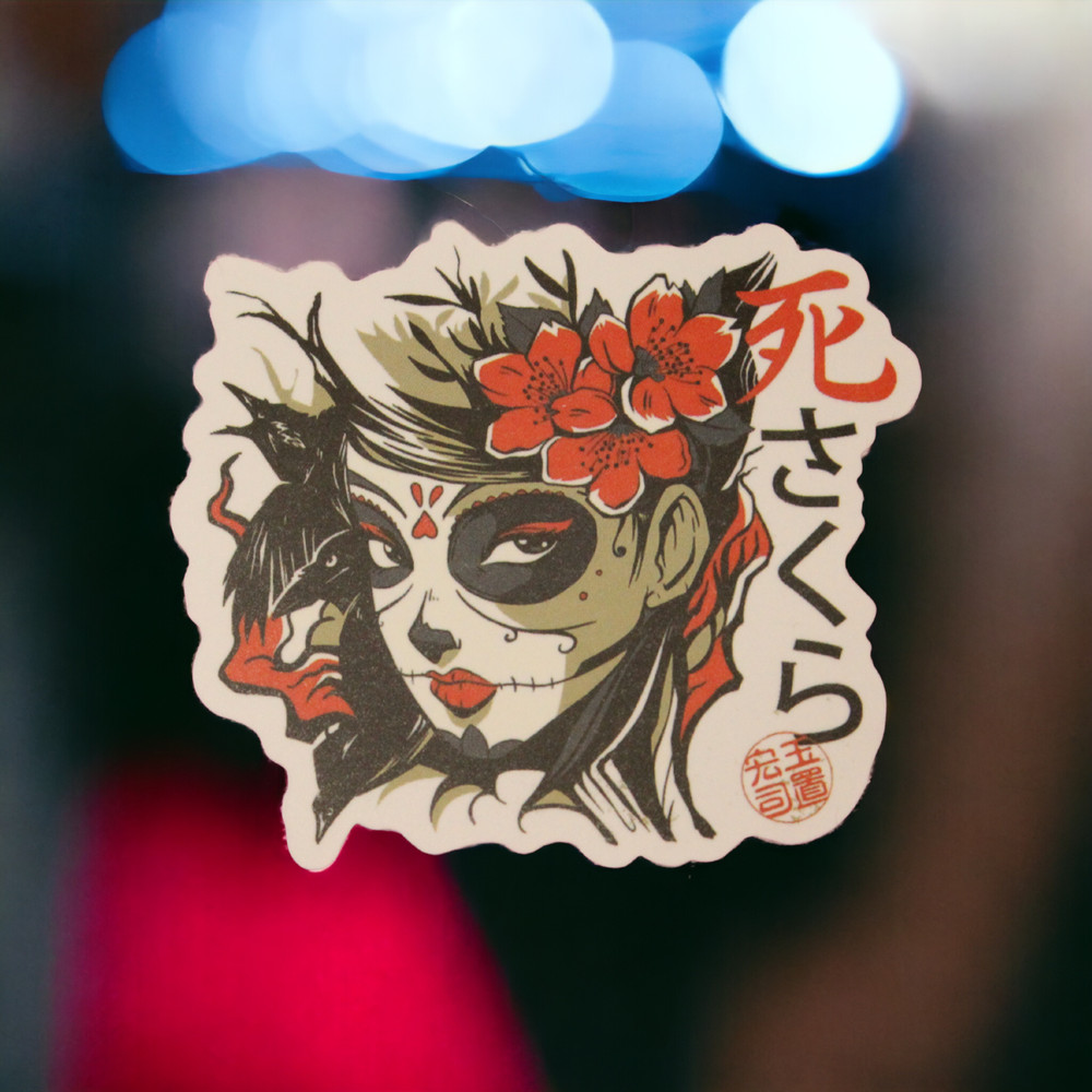 Sugar Skull Japanese Asian Woman Day of the Dead Sakurama Sticker