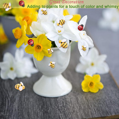 MIKIMIQI 60 Pcs Tiny Resin Bees Ladybugs Decor, Including 30 Pcs Bumble Bee Embe