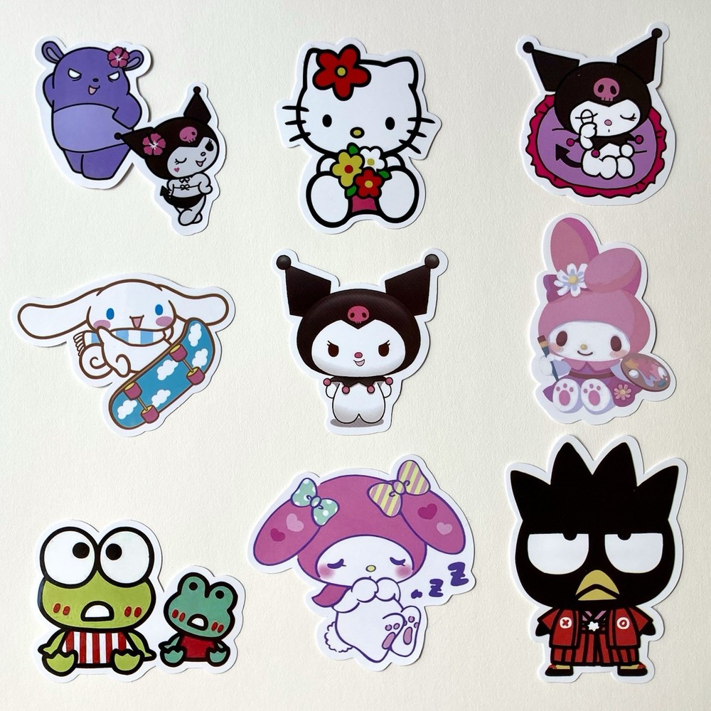 Sanrio Kuromi Cute Vinyl Stickers (9 PACK) – Glossy Laminated & Waterproof