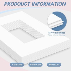 5 Pack 16×20 White Picture Mat Boards Fits 8×10 White Core 4-Ply Acid-Free Photo