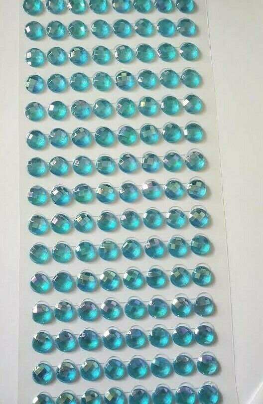 CraftbuddyUS 144 pcs x10mm(18 Stripes) Self Adh Faceted Round Gems,Color-AB BLUE