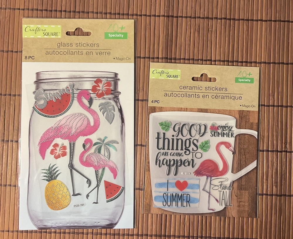 Crafter’s Square Summer Flamingo Glass & Ceramic Stickers – Lot of 2