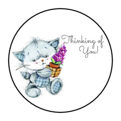THINKING OF YOU KITTEN ENVELOPE SEALS STICKERS LABELS TAGS 1.5″ ROUND (30)