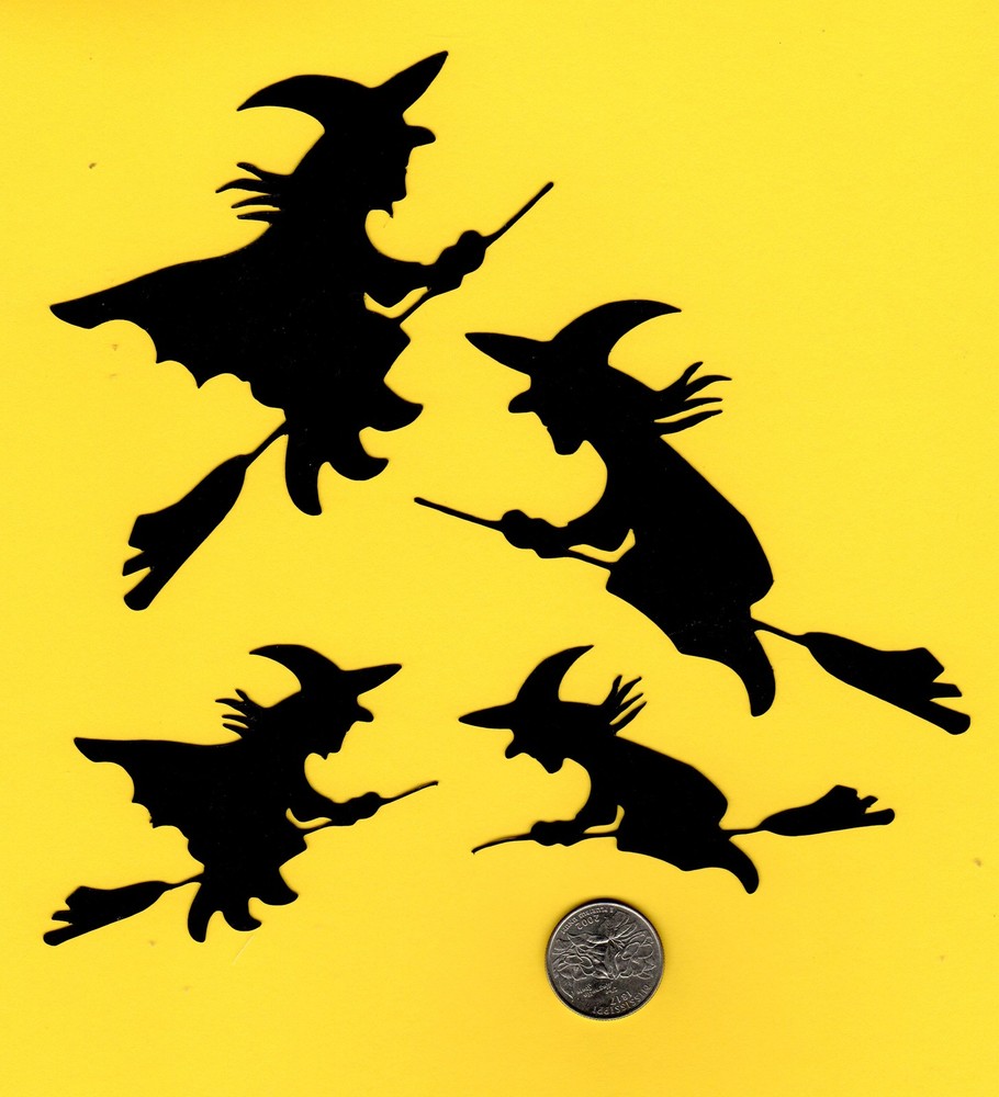4 Witch Die Cuts – Silhouette – Black or Any Color, Scrapbooking, Greeting Cards