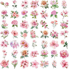 50PCS Pink Flower Stickers Aesthetic PET Transparent Stickers Nature Flower