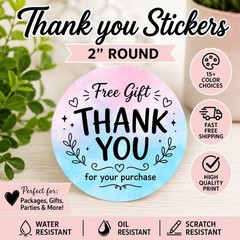 40 FREE GIFT STICKERS 2″ ROUND LABELS SEALS THANK YOU FAVOR TREAT BAG STICKER