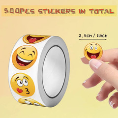 500Pcs Happy Face Stickers Roll 1 Inch Fun Emoji Labels Gift Packaging