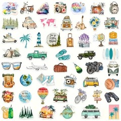 50pc Travel Adventure Stickers Pack Laptop, Phone Case, Scrapbook, Journaling
