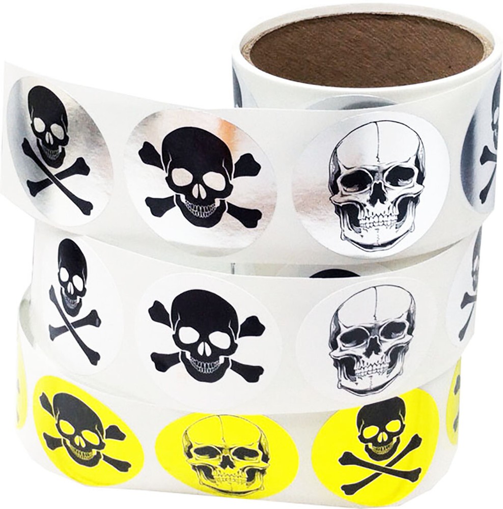 Skull and Crossbones Stickers | 2″ Inches Round – 100 Pack | Pick One Color