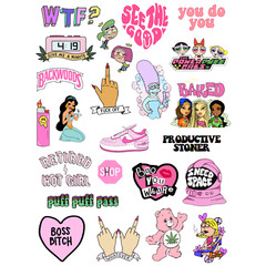 Stoner Girl 420 Boss Babe Pretty Pink Baked Princess Weed Smoker Stickers Glossy