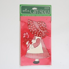 Hallmark Christmas Gift Seals NIP Girl Bonnet Red Plaid Candy Cane Holiday Vtg