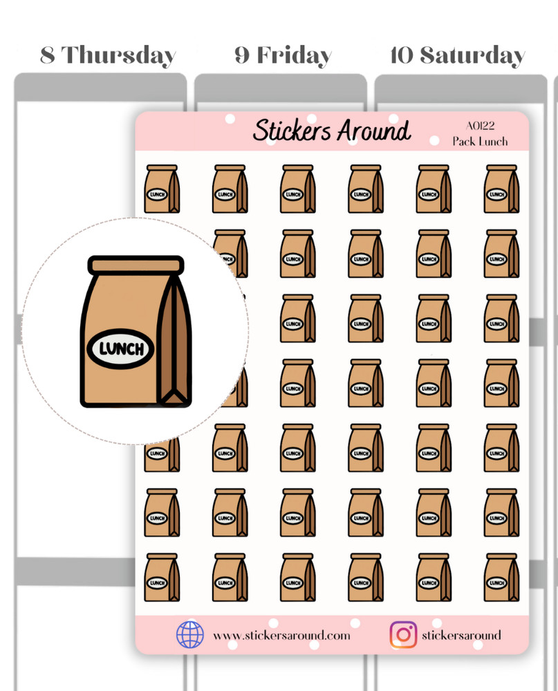 Lunch Bag Icon Sticker, Pack Lunch Planner Sticker, Calendar and Bullet Journal
