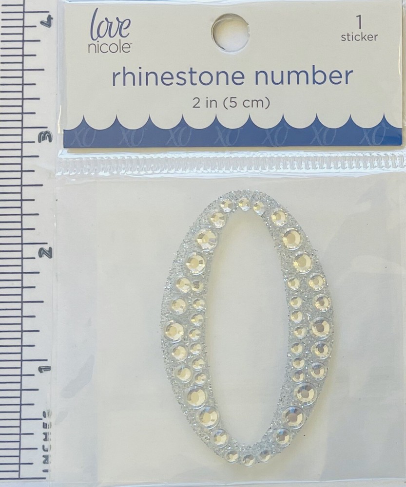 Number 0 Rhinestone Sticker 2″ Clear Silver Glitter Scrapbook Monogram Bling