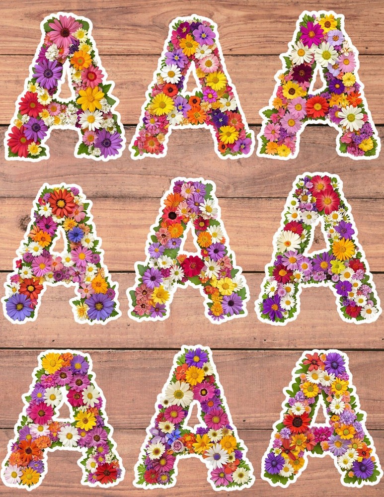 Floral Letter A Die Cut Vinyl Stickers Set Scrapbooking Laptop Waterbottle