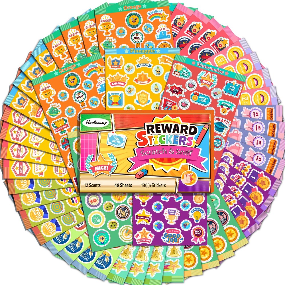 Smelly Stickers Scratch and Sniff for Kids, 48 Sheets Positive Reward Pattern…