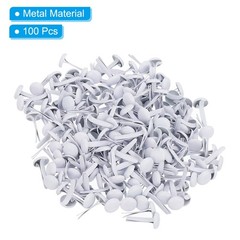 100 Pcs Paper Brass Fasteners Split Pins Pastel Mini, White, 6 x 12 mm