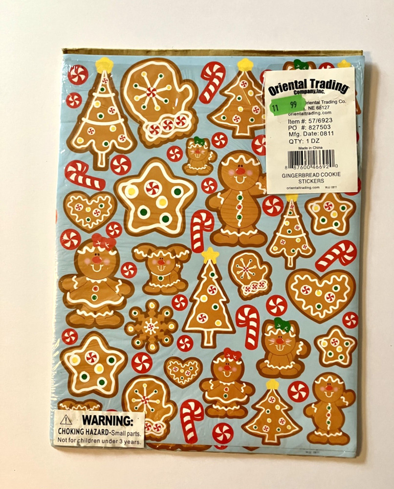 GINGERBREAD Men Stickers Vtg Oriental Trading Co Oversized Six Sheets ADORABLE