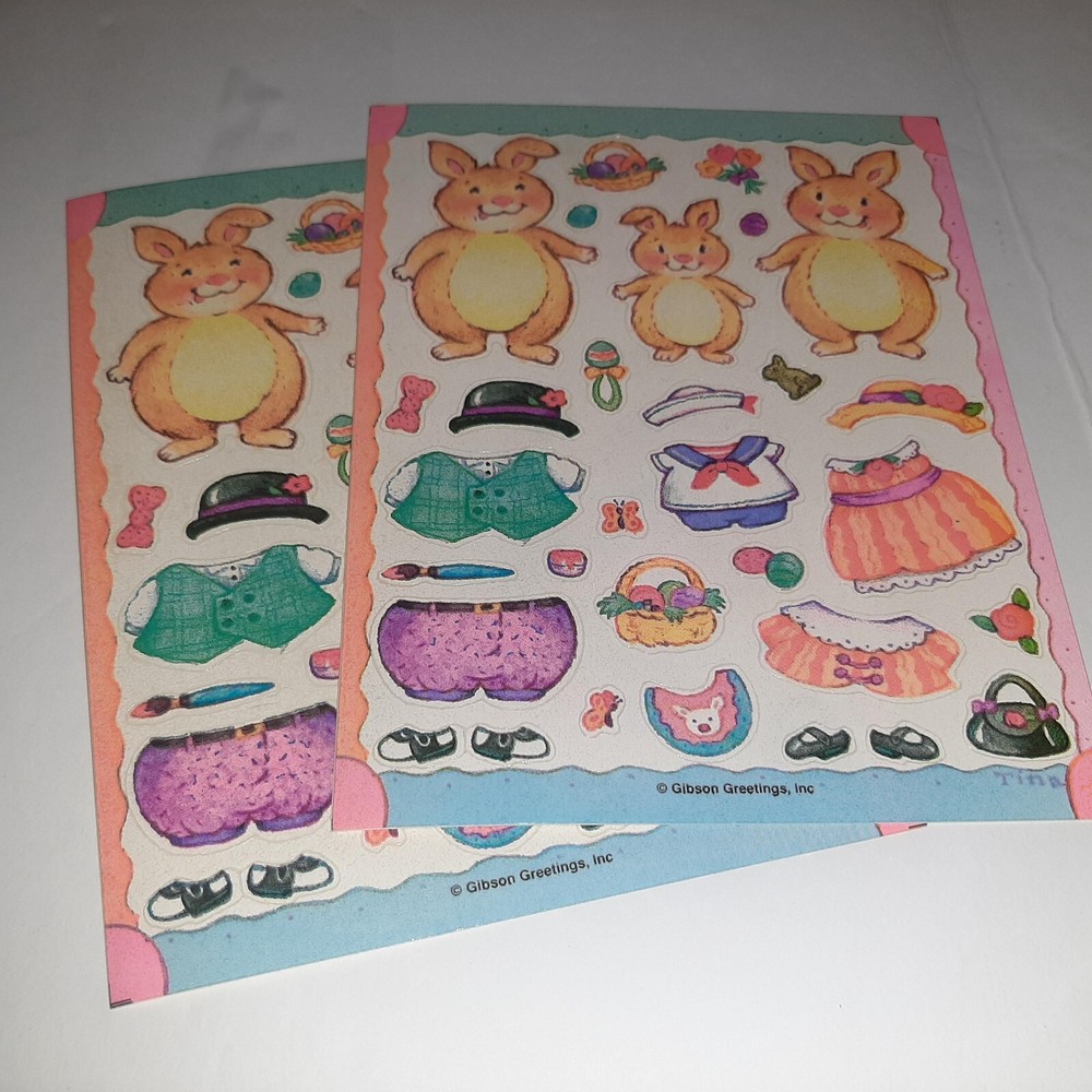 Vintage Easter Bunny Rabbit Gibson Activity Sticker Sheet Vintage 80s Paper Doll