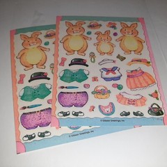 Vintage Easter Bunny Rabbit Gibson Activity Sticker Sheet Vintage 80s Paper Doll