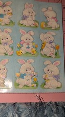 Vintage Gibson Stickers Fuzzy Bunnies Rabbits Easter 1 Sheet READ