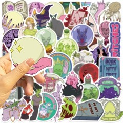 50PCS Witch Design Stickers Tear Resistant Adhesive for Crafting DIY Projects