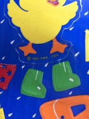 Lot of 2 Vintage Slicker Stickers Sheets Hallmark Duck Raincoat & Umbrella 1985