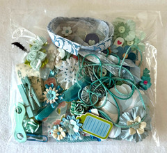 Teal Blue LG lot scrapbook planner journal junk collage ephemera Prima Flowers