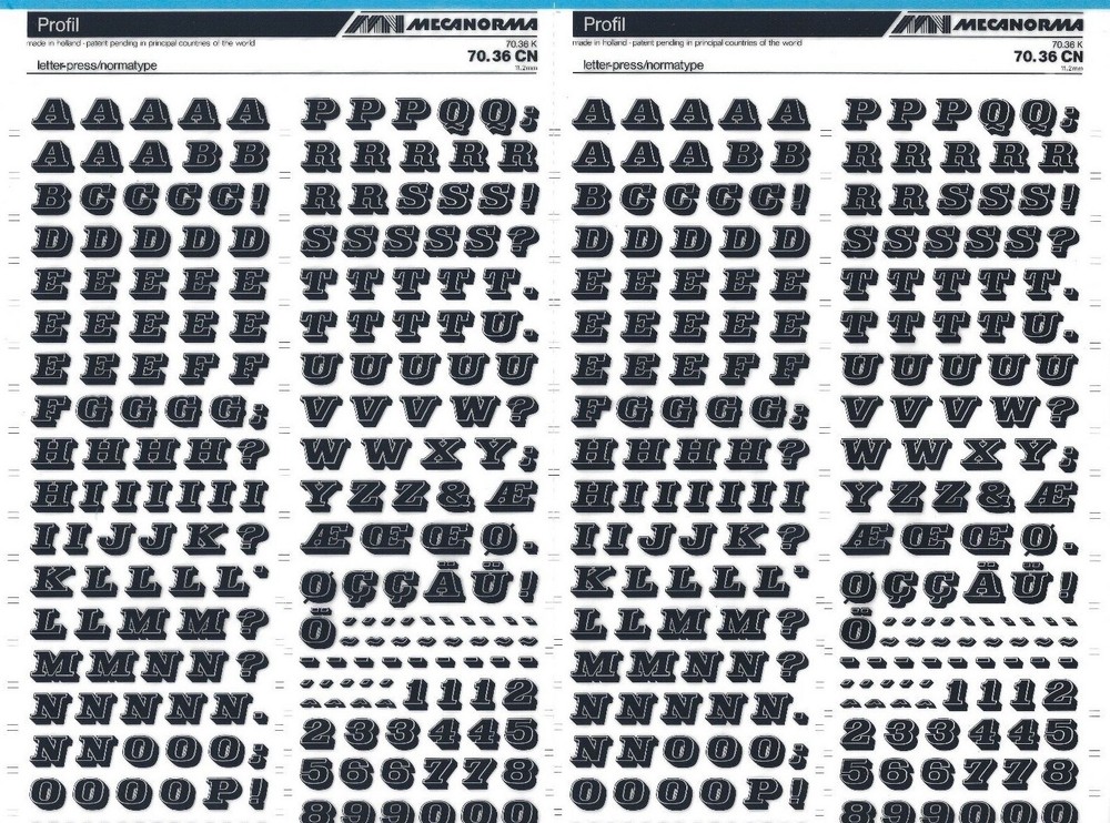 MECANORMA Transfer Lettering Sheet A3, Letraset, Typo #428 PROFIL 11.2mm