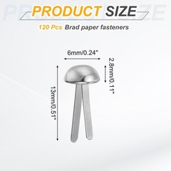 120 Metal Points Round Head 6x13mm, 120Pcs for Fixing Paper, Silver