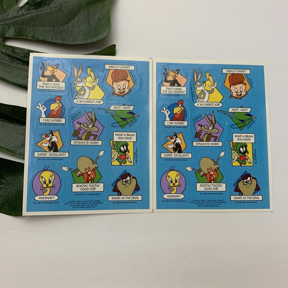 Hallmark Vintage Looney Tunes Stickers 2 Sheets 1994 Blue Bugs Tweety Taz