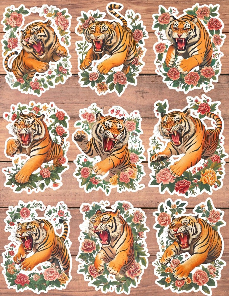 Floral Fierce Tiger Die Cut Vinyl Stickers Scrapbooking Laptop Waterbottle