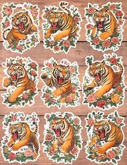 Floral Fierce Tiger Die Cut Vinyl Stickers Scrapbooking Laptop Waterbottle