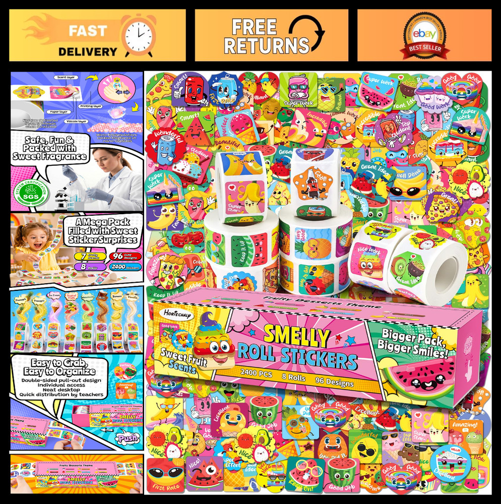 2400 Scratch & Sniff Stickers – Scented Reward Stickers for Kids, Teachers, Craf