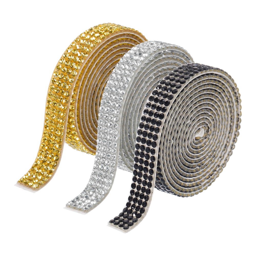 3Roll 3 Yards 8mm Diamond Ribbon Black,Gold,White