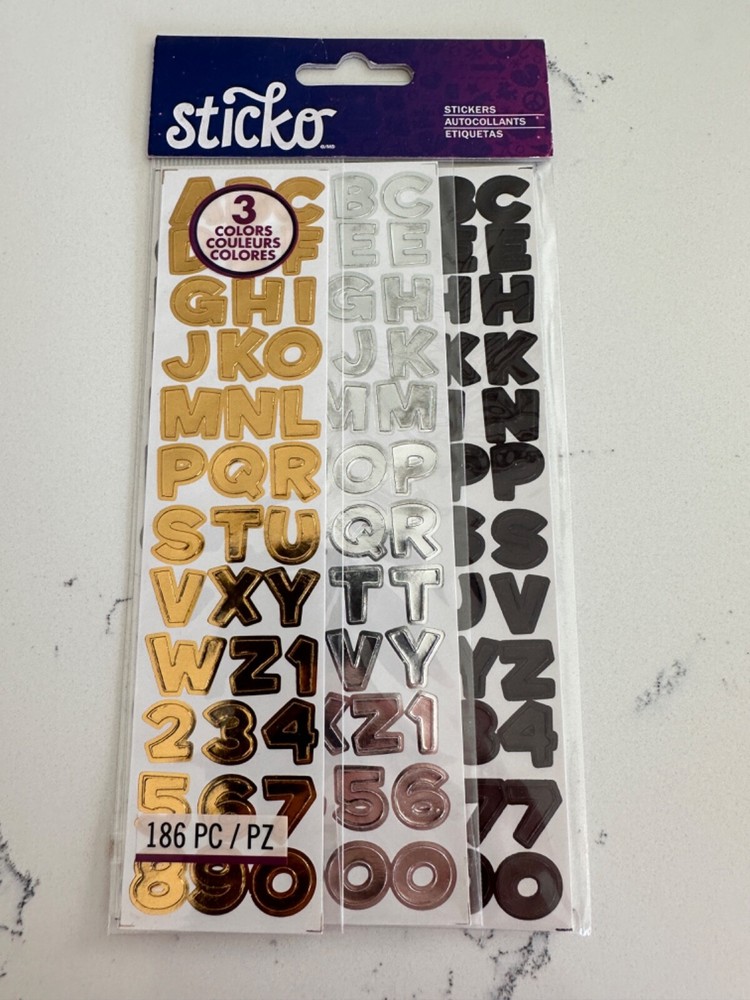 Sticko Autocollant Dimensional 186PC Funhouse Gold Silver Black VP Scrapbooking