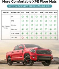 Floor Mats for Toyota Tundra: 2014-2021 (Only for CrewMax Cab), Car Accessories