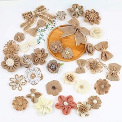 VGOODALL 32 PCS Natural Burlap Flowers Set, Burlap Bows and Scrapbook Embellishm