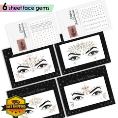 Erythem Face Gems Festival Rhinestone Stickers Stick On 6 Sheets Luminous