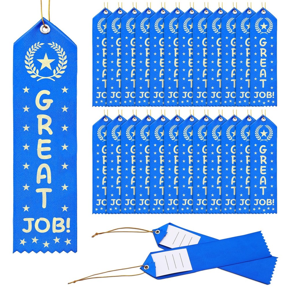 50 PCS Great Job Award Ribbons 8 x 2 Inches Achievement Bulk Event Card Rope