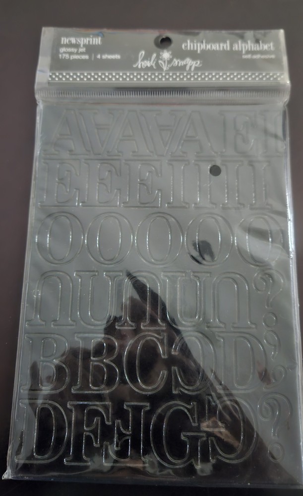 Chipboard Alphabet-Newsprint-Black-175 pieces- 4 sheets by Heidi Swapp NEW