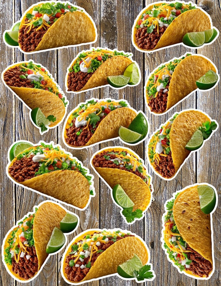 Tacos Die Cut Vinyl Stickers Set Scrapbooking Laptop Water Bottle