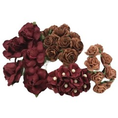 Mixed 4 Sets Burgundy Brown Paper Flower Wedding Scrapbook Craft (Kit-DEC-4A)
