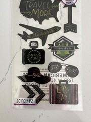 Sticko Autocollant Chalk Travel 20 PC Let’s Go Hat Airplane Wander Scrapbooking