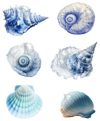 Set 6 Blue Seashells Collage Sheet Supplies Scrapbook Junk Journal Card Toppers