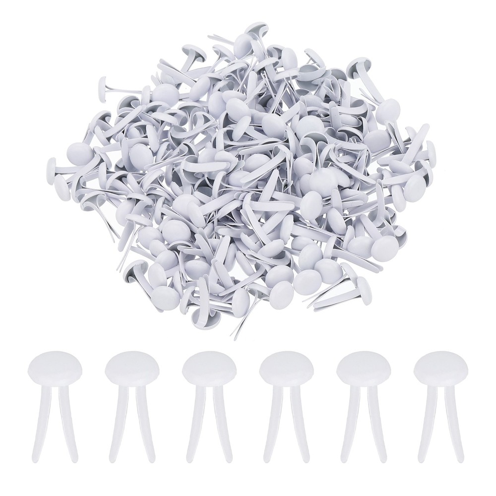 100 Pcs Paper Brass Fasteners Split Pins Pastel Mini, White, 6 x 12 mm